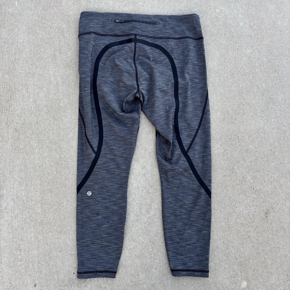 Lululemon Leggings Womens 10 Gray Cropped Running Zip Pocket Yoga Pants Athletic